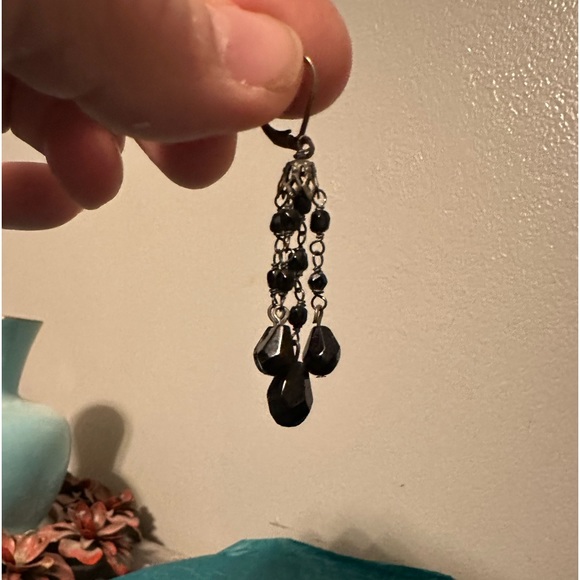 2 Black Czech bead necklaces and a pair of matching earrings. - Picture 3 of 10